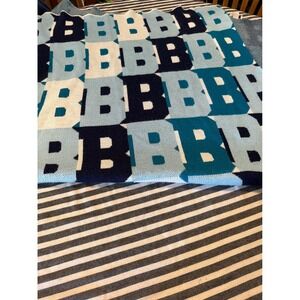 BaubleBar Blue Block Letter B Knit Throw Blanket Monogram Graphic Soft Acrylic